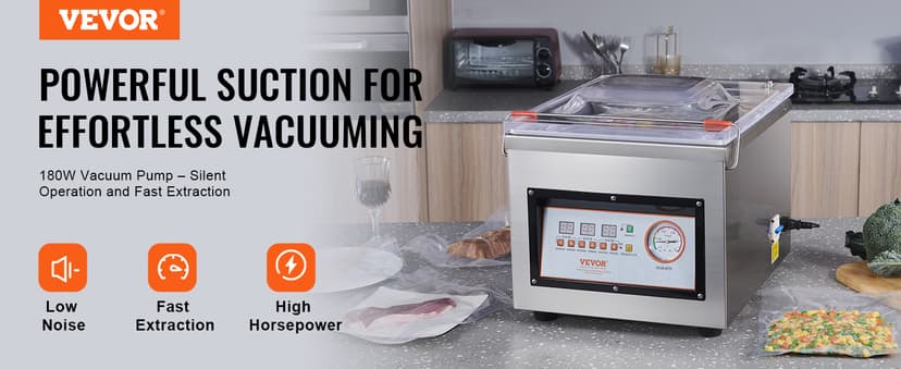 VEVOR Chamber Vacuum Sealer, 320W Sealing Power, Vacuum Packing Machine for Wet Foods, Meats, Marinades and More, Compact Size with 12.6 in Sealing Length, Applied in Home Kitchen and Commercial Use