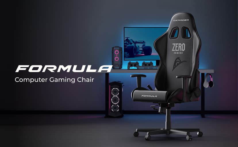 DXRacer Formula L Ergonomic Gaming Chair for Adults, Reclining Video Office Computer Chair with Lumbar Support and Headrest, Racing Style Height Adjustable (PVC Synthetic Leather, Zero)