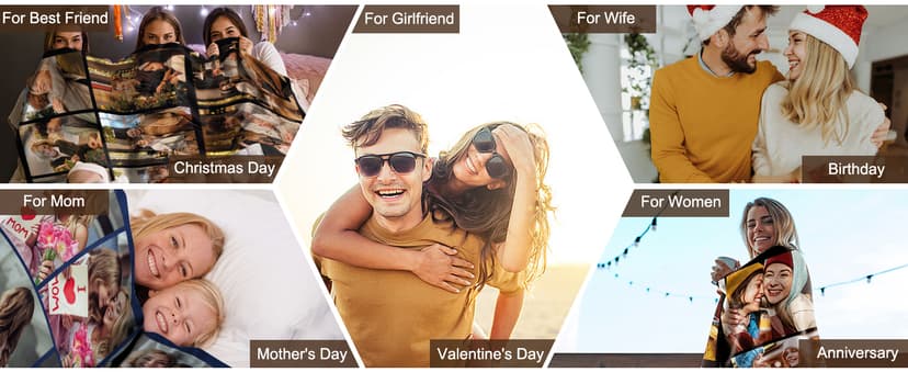 Yoke Style Ships Next Day, Custom Blanket with Picture, Personalized Throw Photo Blankets Customized Photo Gifts for Mom Dad Women Family - 9 Photos