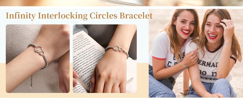 Tarsus Eternal Love Connected at Heart Interlocking 2 Circles Bracelet - Sister Gifts for Birthday, Christmas, Big and Little Sisters