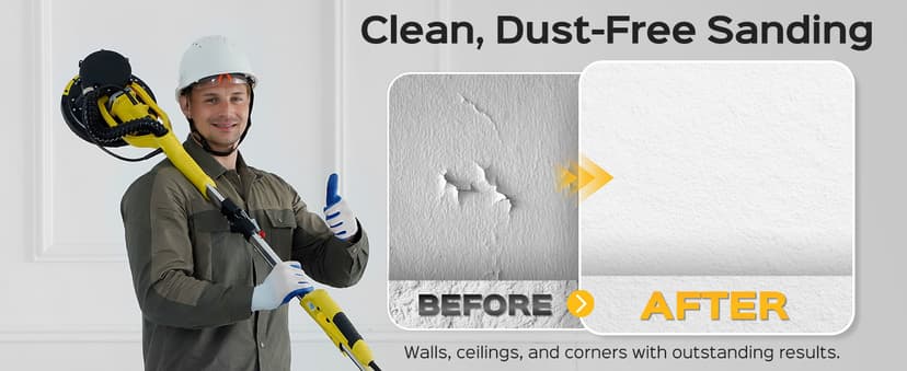Drywall Sander Tool, KUPERIA 8.5 Amp Popcorn Ceiling Removal Tool with 7 Variable Speed 800-1800RPM, Electric Drywall Sander with Extendable Handle, LED Light,6 Basic Sand Paper & 6 Grid Sandpaper