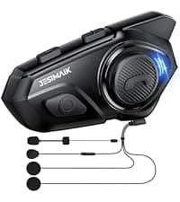 JESIMAIK Motorcycle Helmet Bluetooth Headset, 10-Rider Mesh Helmet Communication System, Anti-Theft Magnet Mount, 23H Battery Life, Glove-Friendly Anti-mistouch Intercom, Music Sharing, Black,(1 Pack)