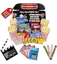 Movie Night Gift Basket – 42-Piece Gift Box with Popcorn, Candy, Snacks & Bingo – Birthdays, Date Night, Family, Kids, Adults, Mom, Dad, Teens, Christmas, Mothers Day, Fathers Day, Raffle & Fundraiser