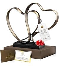 Wedding Anniversary Couples Gift - Two Hearts and Cross Iron Sculpture, Heart Decoration Gift for Her and Him, 1st to 50th or 60th Anniversary, Includes Present Box and Poem Card