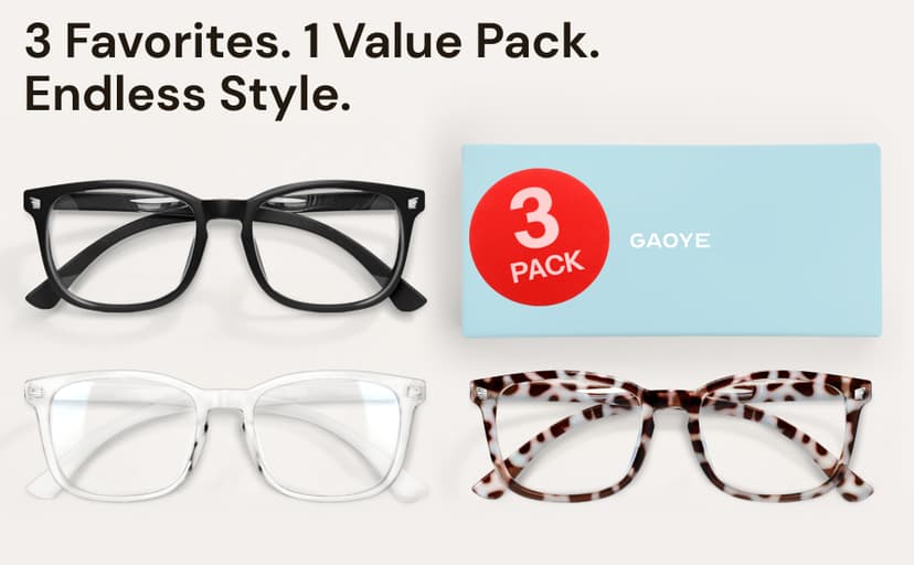 Gaoye Stylish Blue Light Glasses for Woman - Computer Glasses for Blue Light Blocking - Lightweight Frames - 3 pack