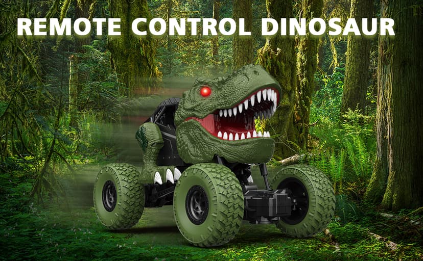 Remote Control Dinosaur Car for Kids Boys, 2.4Ghz All Terrain Remote Control Dinosaur Truck with Light, Rechargeable 4WD Off Road RC Car Toys for Kids 3 4 5 6 7 8-12 Year Old Boys Girls Birthday Gift