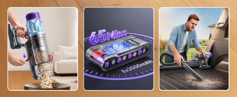 Cordless Vacuum Cleaner 65min/600W/50KPA Self-Standing Vacuum Cleaners for Home with 3.3Ft Hose & Auto Mode, Wall Mount Charging Stick Vacuums with Fragrance Dust-Scraper for Hardwood Floor/Car/Pet