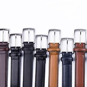 MILORDE Men's Leather Dress Belt 2Pack, Handmade, Genuine Leather, Fashion & Classic Designs for Work Business and Casual