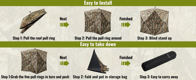 TIDEWE Hunting Blind 360°See Through with Large Open Door, Pop Up Ground Blind with Removable Curtain & Carrying Bag, Portable Resilient Tent(Forest Fade Camo)