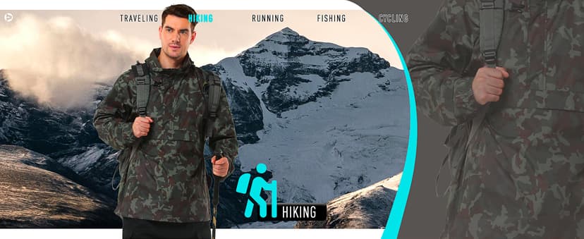 Outdoor Ventures Men's Rain Jacket Waterproof Lightweight Packable Rain Pullover for Hiking Golf Running