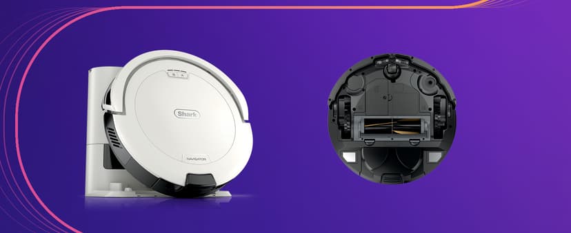 Shark Navigator Robot Vacuum with Bagless 30-Day Capacity Self-Empty Base, Powerful Suction, SmartPath Navigation, Self-Cleaning Brushroll, for Carpets & Hard Floors, White, AV2110S