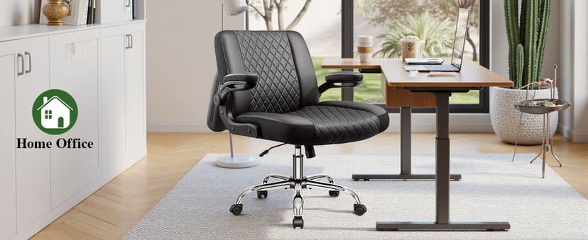 Criss Cross Office Chair with 2-in-1 Flip Backrest – Ergonomic PU Leather Floor Sitting Chair, Adjustable Height, 360° Swivel & Flip-Up Arms, Extra-Wide Seat for Home Office, Vanity, Nail Salon-Black