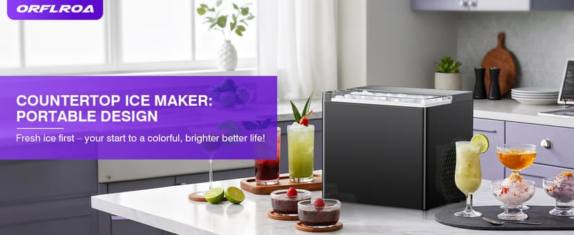 Ice Makers Countertop, 9 Ice Cubes in 6 Mins Portable Ice Maker, 2 Sizes of Bullet Ice (S/L) Small Ice Machine for Home Kitchen Camping (Onyx)