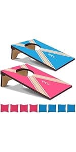 2PCS Mini Tabletop Cornhole Boards, 4.7" W x 7.7" L Wooden Desktop Toss Game with 8 Bean Bags, Portable Game Set for Travel Home