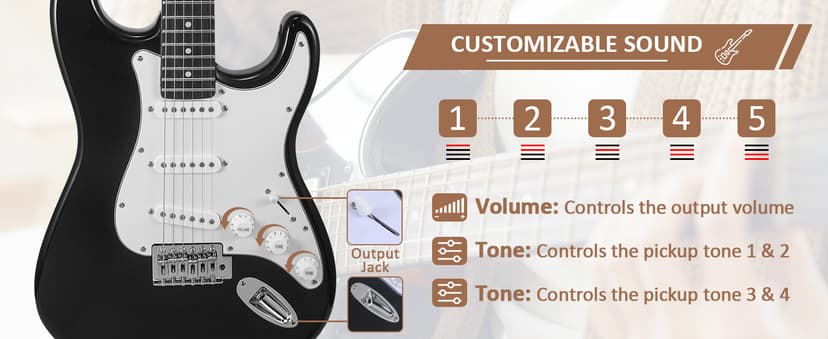 Jdfdexc Electric Guitar 39" inch Complete Beginner Starter kit Full Size with Amplifier,Complete Starter Set for Newcomers Electric Guitar Kit with Bag,Capo, Strap, String,Cable, Picks