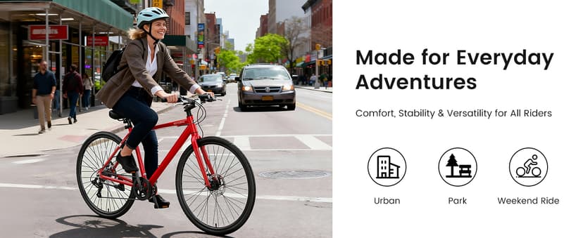 MOONCOOL Hybrid Bike for Men, 700C Aluminum 29LBS Ultra-Light 8-Speed Commuter Bike, 350lb Capacity, 29" Adult Urban Bicycle, Dual Disc Brakes, for Tall Men&Women, 85% Pre-Assembled