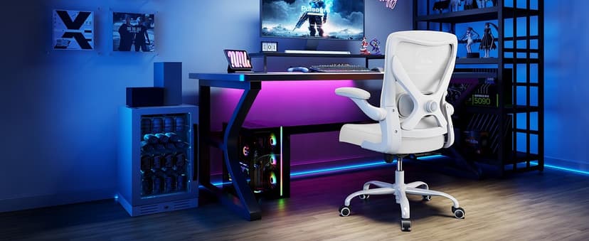 White Office Chair for Big and Tall People - 400lbs Wide Seat Computer Desk Chair Gaming Ergonomic High Back Cushion Lumbar Support with Comfy Mesh Swivel Rolling Home Task Chair