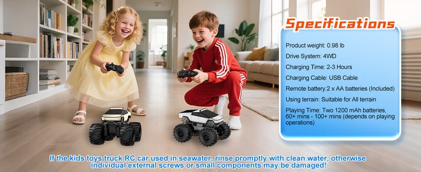 Amphibious Remote Control Car, 1:18 Monster Truck Toys for Boys RC Cars, 2.4 GHz Waterproof RC Trucks, 4WD All Terrain Off-Road Pickup, Kids Christmas Birthday Gifts Present Boys Girls Toys Ages 6+