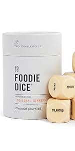 Two Tumbleweeds Foodie Dice - New Edition: Set of 9 Dice to Inspire Creative, Seasonal Meals with Take Out Die - Unique Cooking Gift