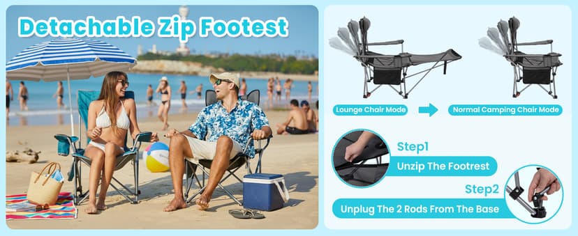 #WEJOY 2-in-1 Reclining Camping Chair with Footrest for Adults Folding Lounge Chair with Adjustable Backrest Lightweight Camping Chairs Heavy Duty Camp Chairs for Outdoor