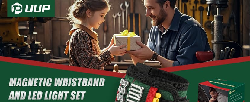 Magnetic Wristband with LED Light, Stocking Stuffers for Men, Christmas Gifts for Men, Dad, Him, Mechanics, Woodworker, Handyman, Magnet Tool Belt Wrist Band, Adjustable Wrist Screws Holder