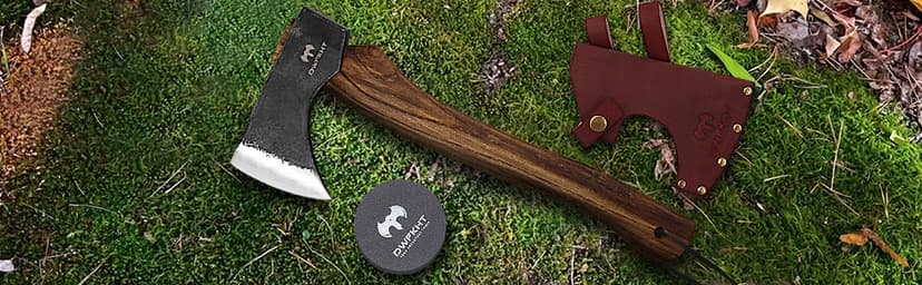 15.7" Hatchet, Camping Hatchet, Hand-Forged Axe with Sheath for Wood Chopping, Splitting, and Carving, Bushcraft Axe with Beech Handle for Outdoor Survival and Garden Work