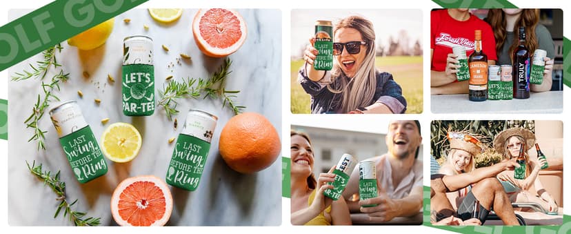 CiyvoLyeen Golf Beer Can Cooler, Bachelor Party Can Sleeves Neoprene Insulator Drink Glasses Cup Holders for Golfer Gifts Wedding Outdoor Activities Supplies Let’s Par-Tee 6PCS