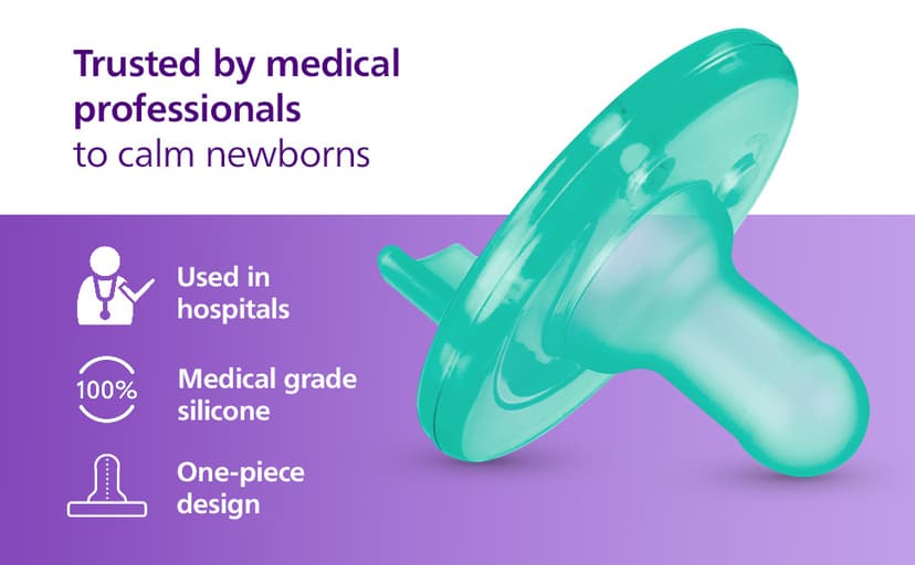 Philips Avent Soothie Orthodontic Baby Pacifiers, 100% Silicone Pacifiers, One Piece, BPA-Free, for Babies 3-18 Months, Green, 4 Pack, Model SCF192/45