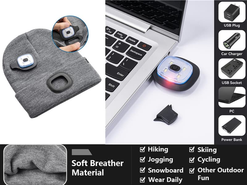 Etsfmoa Unisex Beanie with The Light Gifts for Men Dad Father USB Rechargeable Caps