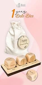5 Year Anniversary Wood Gift for Him Her - 5th Anniversary Wedding Gifts for Wife Husband, Five Years of Marriage Date Ideas, Wooden Game Date Night Dice for Couples