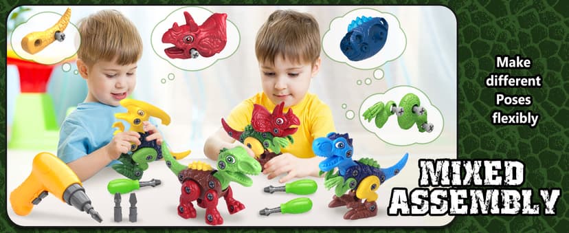 Dinosaur Toys for 3, 4, 5, 6, 7 Year Old Boys, Take Apart Toys with Electric Drill for Kids, STEM Educational Construction Building Toy, Ideal Birthday Christmas Easter Gifts, Incl Tyrannosaurus Rex