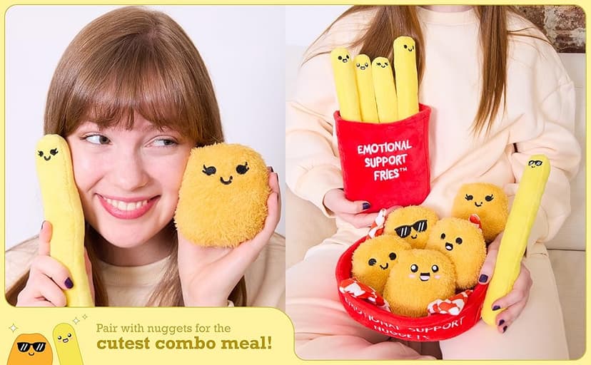 Emotional Support Fries by Relatable, Cuddly Stuffed Animals and Toys, Squishy Toys and Plushies, Great Gift Ideas for Loved Ones of All Ages, Includes 5 Plushies with Carrying Basket
