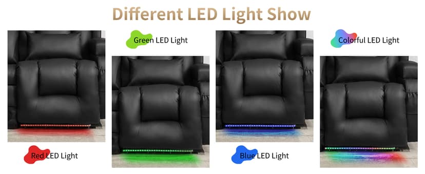 URRED Power Loveseat Recliner Sofa with Massage and Heat, Wall Hugger Reclining Loveseat with Console, RV Couch Home Theater Seating with LED Lights for Living Room (Black, 67" - 2 Seats)