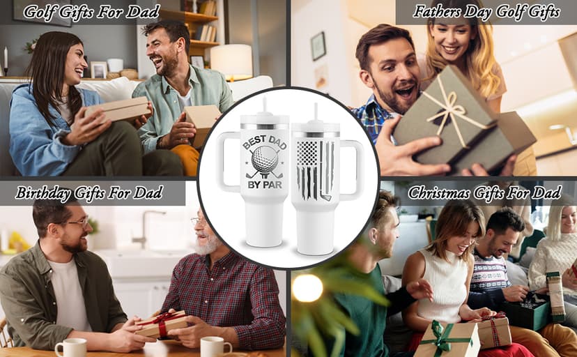 Golf Gifts for Dad - Fathers Day Golf Gifts for Men - Funny Golfer Gift Ideas for Him - Best Dad By Par - 40oz Travel Cup Insulated Tumbler with Handle & Straw