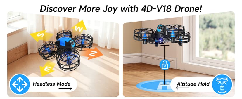 4DRC V18 Mini Drone for Kids Beginners, RC Quadcopter with 2 Control Modes, Headless Mode, Altitude Hold, Auto Hover, 3 Speeds, 3D Flips, LED Lights, 2 Batteries, Gift Toy for Boys