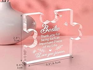 to My Bestie Gifts - Best Friends Christmas Birthday Gifts for Women Acrylic Puzzle Plaque Desk Decorations for Best Friend Sister Girls Women BFF Friendship Card - 3.35 x 2.76 Inch