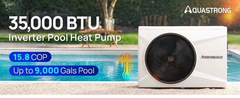 AQUASTRONG Inverter Swimming Pool Heat Pump,Pool Heater for Above Ground and Inground Pool Heating and Cooling Pool Heater, Smart WiFi Control Pools Up to, 9000 Gallons