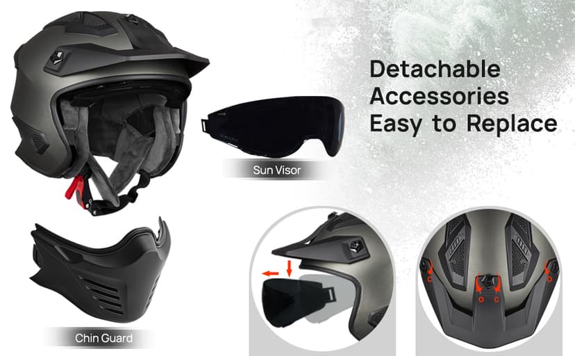 ILM Open Face Motorcycle 3/4 Half Helmet for Dirt Bike Moped ATV UTV Motocross Electric Cruiser Scooter DOT Model 726X(Matte Black,L)