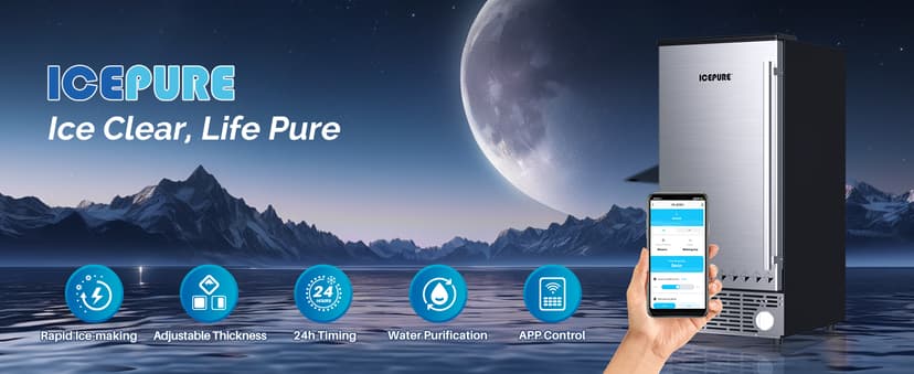 ICEPURE 15“ Under Counter Ice Maker, Built-in/Commercial Ice Machine with Drain Pump, 90 Lbs/24H, Auto-Cleaning, 24H Timer, 26Lbs Storage, Stainless Steel, Perfect for Commercial & Home