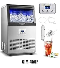 Amzgachfktch Commercial Ice Maker, 100lbs/24H Ice Maker Machine, Auto Self-Cleaning, LED Digital Display, Blue Light, Under Counter/Freestanding Ice Machine for Home/Office/Restaurant/Bar