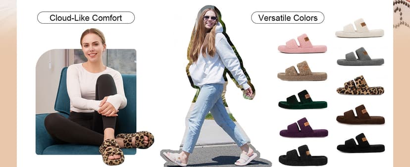 Dual-Strap Slide Sandals, Comfortable Cushioning , Lightweight Non-Slip Sole, Home Bedroom, Birthday Gift, Machine Washable LongBay Slippers for Women Memory Foam Open Toe Indoor House Shoes Gifts B0DP277YRM