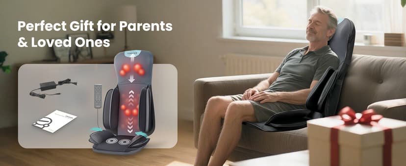 COMFIER Shiatsu Neck & Back Massager with Heat, Full Back Coverage Massage Chair Pad with 4D Kneading & Adjustable Neck Nodes, Waist & Hip Compression, Mother Day Gift for Mom