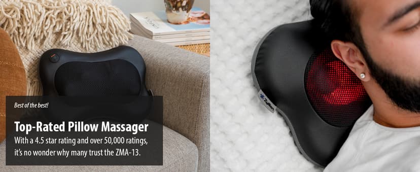 Zyllion Shiatsu Back and Neck Massager with Heat - 3D Electric Kneading Deep Tissue Massage Pillow for Muscle Pain Relief, Black, ZMA-13