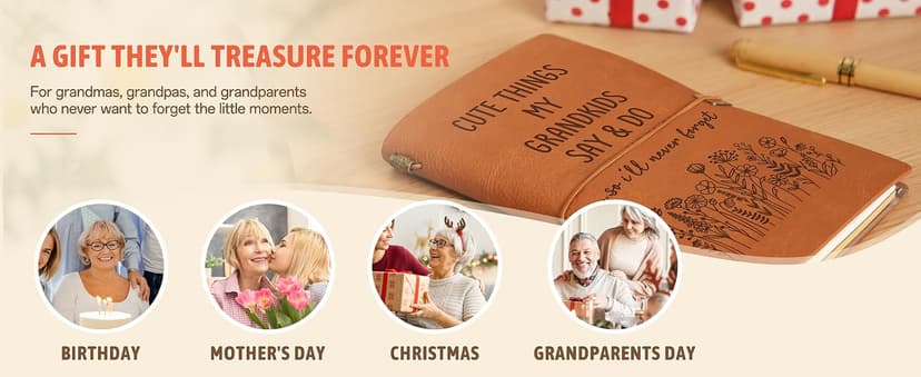 Birthday Gifts for Grandma, New Grandparent, Nana or Mimi, Leather Memory Journal Notebook Grandma Gifts, Cute Things My Grandkids Say & Do Journal Notebook B0GHRMHSN3