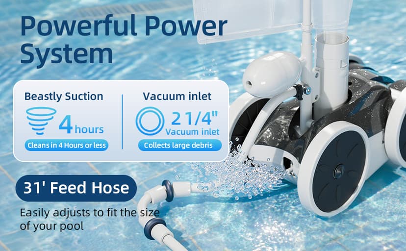 MAKHOON Upgrade Pool Pressure Side Sweeper – Professional Pool Cleaner for Efficient Swimming Pool Cleaning, Stable 4-Wheel Structure Design