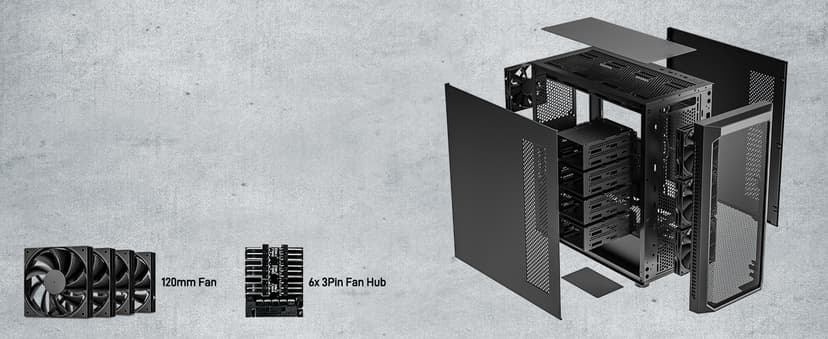 DARKROCK Classico Max Storage Master E-ATX Computer Case with 4x120mm Black Fan, 10 x3.5 HDD+3 x2.5 SDD USB 3.0 Ready, 360mm Radiator Supported, Vertical Slots for GPU Vertically Mount - Black