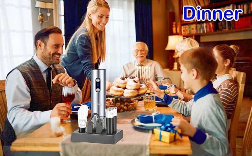 Electric Opener Set With Base, Accessories Including Rechargeable Corkscrew, Aerator, Stoppers and Foil Cutter - Perfect Gifts for Wine Lovers