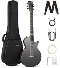 Enya Nova Go Carbon Fiber Travel Acoustic Guitar | 1/2 Size Lightweight Moisture-Proof Guitara | Adult & Beginner Portable Guitar with Gig Bag & Accessories (Black)