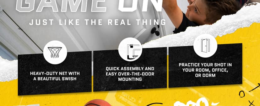 SKLZ Pro Mini Indoor Basketball Hoop - Over The Door – Portable - Great For Home, Dorms, Offices, and Gifts