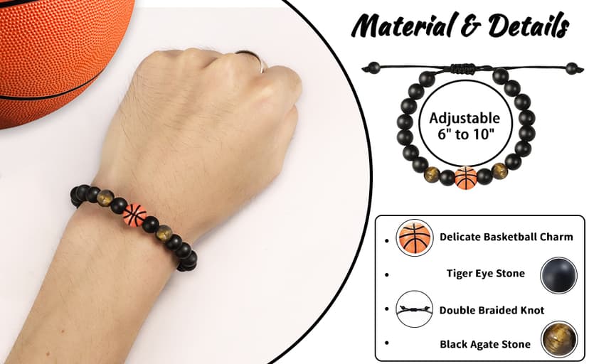 Tifeson Christmas Stocking Stuffers Gifts for Boys, Basketball Bracelet for Son Grandson Team Players Fan Adjustable Inspirational Beaded Bracelet for Birthday Christmas Gifts